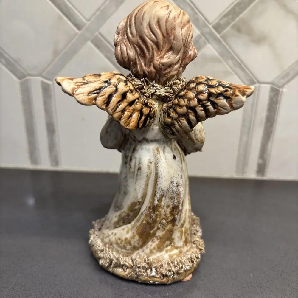 Vintage Cherub Angel Playing Mandolin Lute Resin 6” Spaghetti Trim Holy EUC